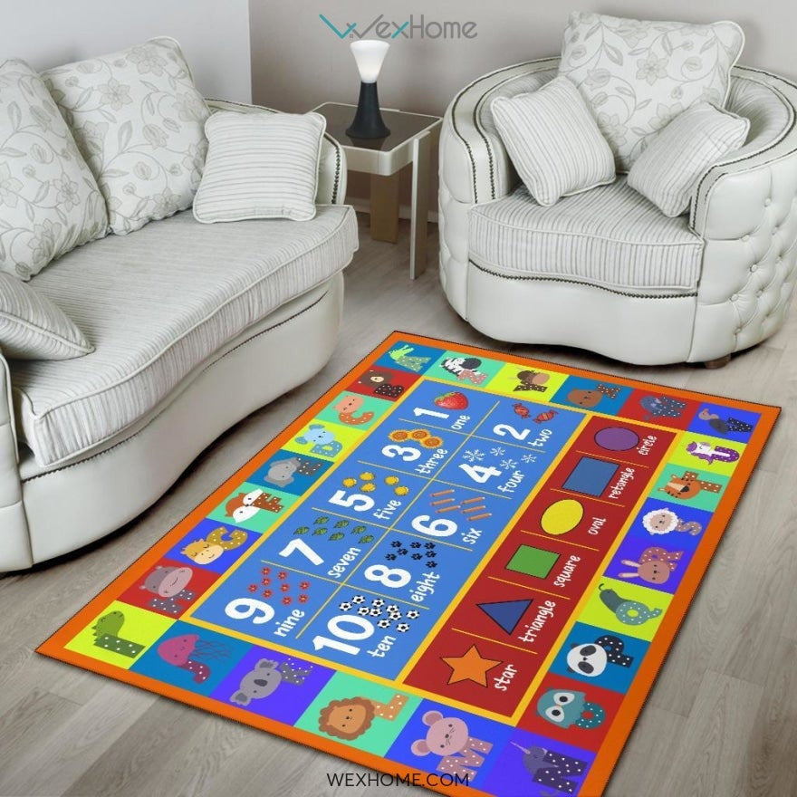 Alphabet Numbers and Shapes Educational Nursery Area Rug