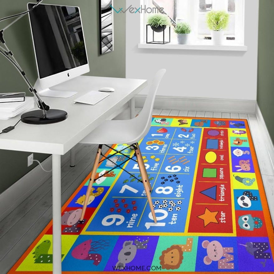 Alphabet Numbers and Shapes Educational Nursery Area Rug