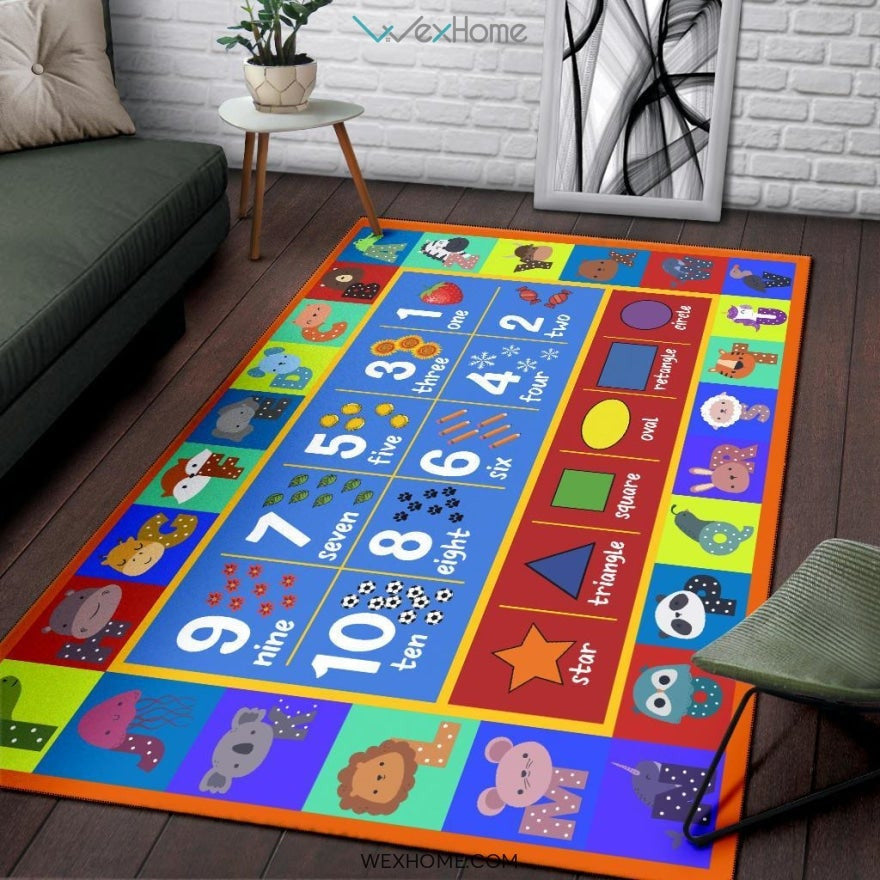 Alphabet Numbers and Shapes Educational Nursery Area Rug