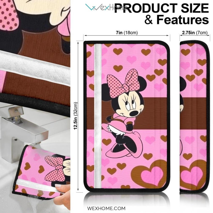Mickey Cartoon Seat Belt Covers | Minnie Shy Heart Patterns Belt Covers