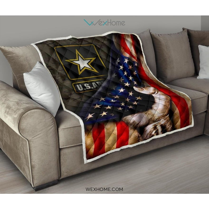 US Army Hand Pulling American Flag Quilt