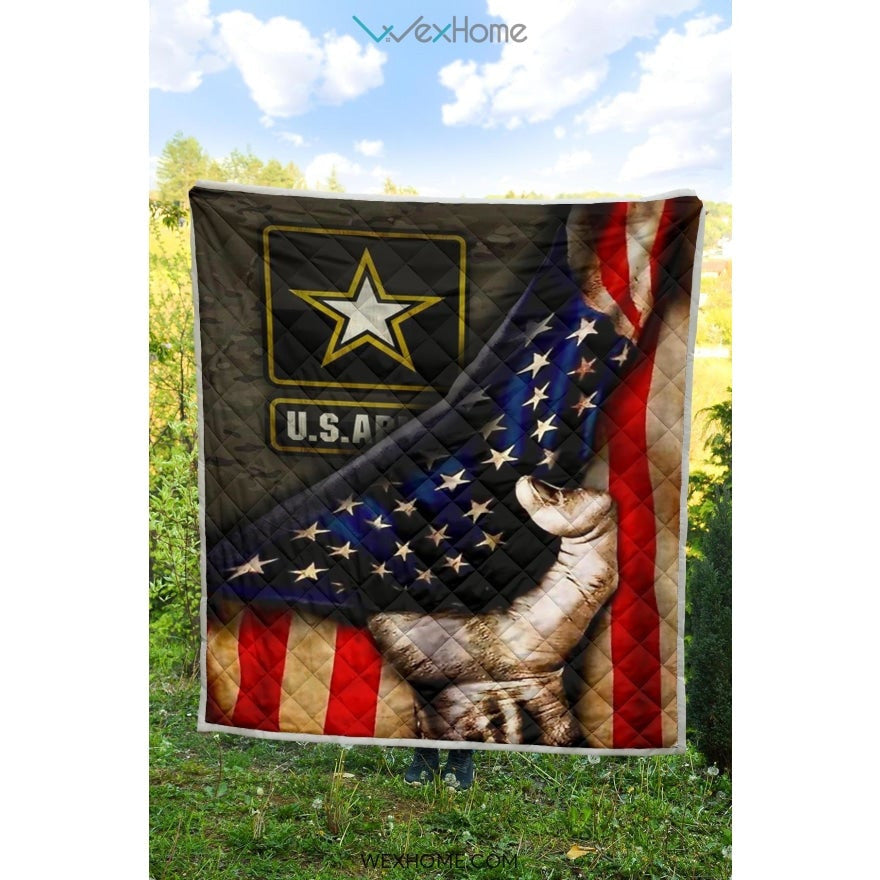 US Army Hand Pulling American Flag Quilt