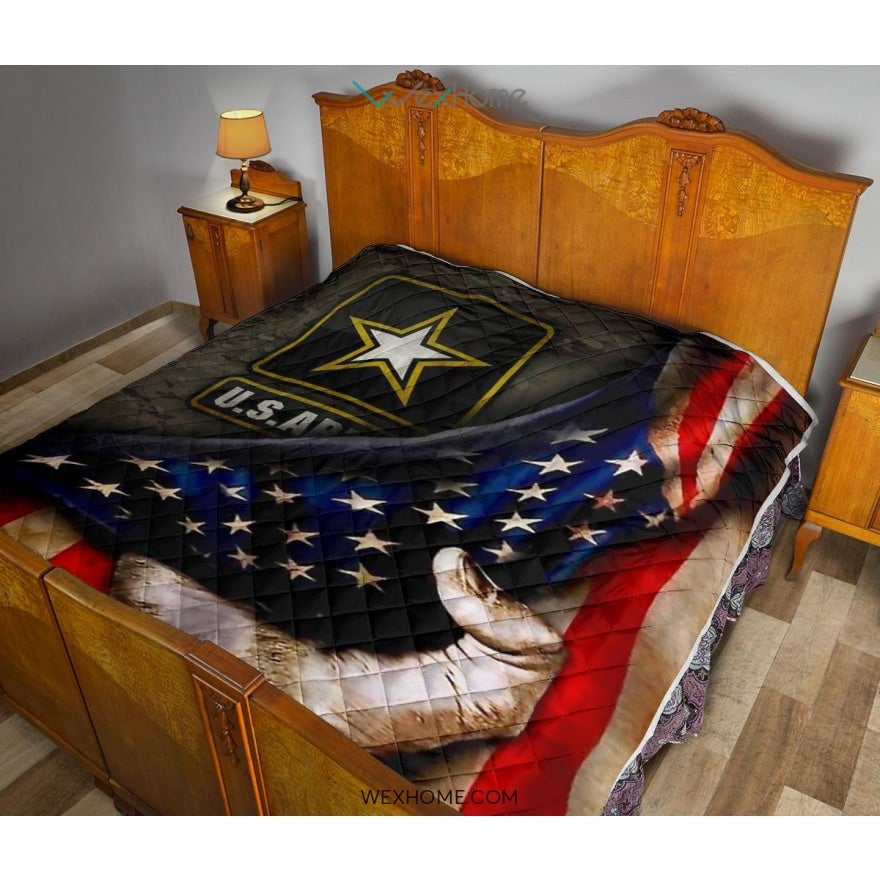 US Army Hand Pulling American Flag Quilt
