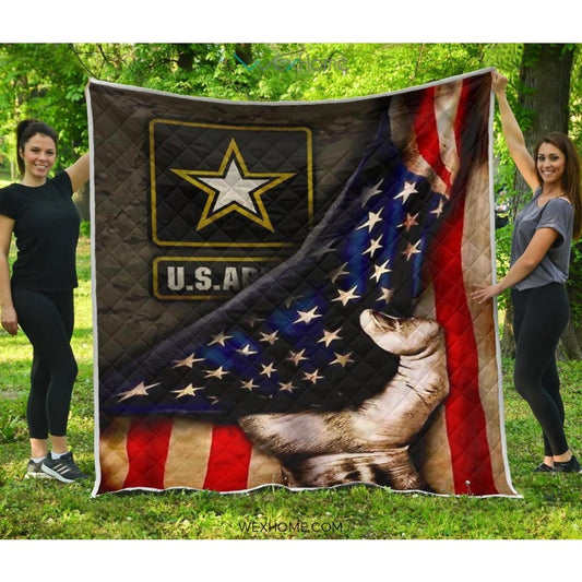 US Army Hand Pulling American Flag Quilt