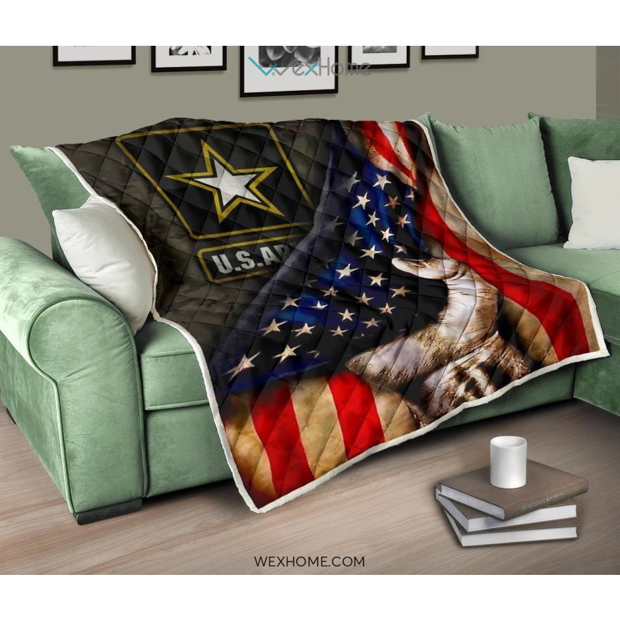 US Army Hand Pulling American Flag Quilt