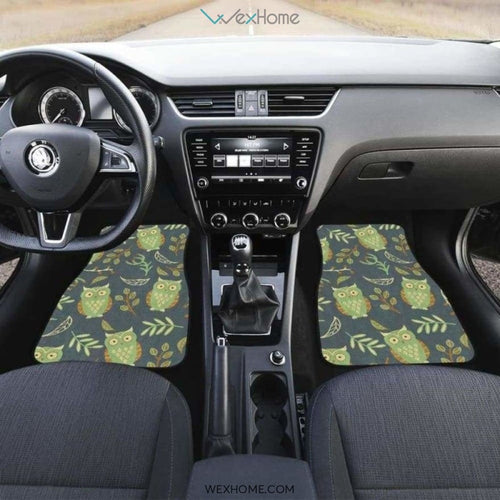 Cute Owls Leaves Pattern Front And Back Car Mats