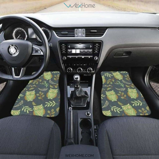 Cute Owls Leaves Pattern Front And Back Car Mats