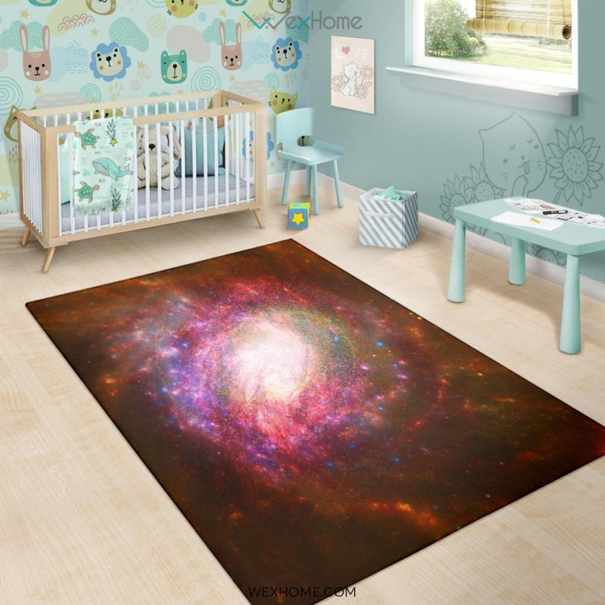Starburst Galaxy Multi Red Yellow Orange Swirl Lines Modern Geometric Abstract Nursery Area Rug