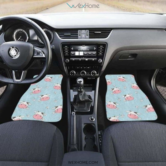 Cute Cow Flower Pattern Front And Back Car Mats