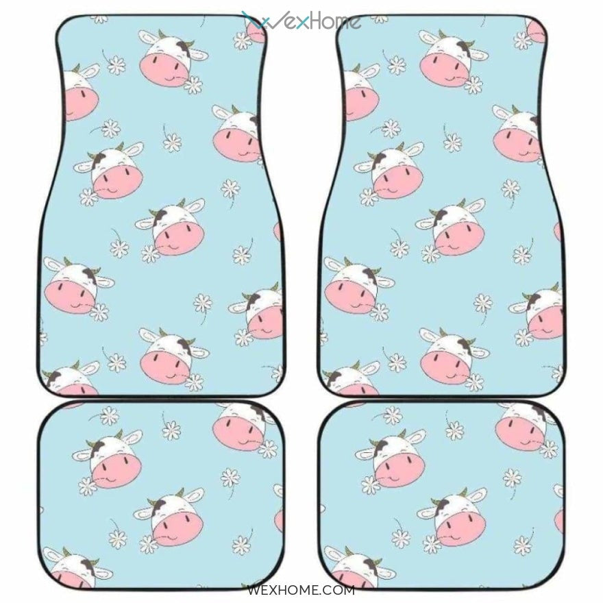 Cute Cow Flower Pattern Front And Back Car Mats