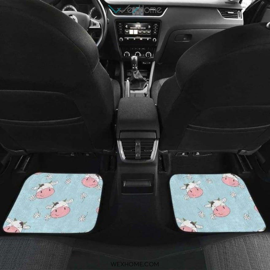Cute Cow Flower Pattern Front And Back Car Mats