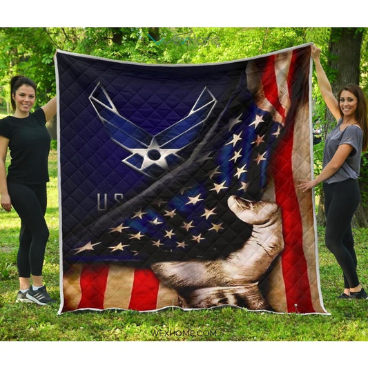 US Air Force Hand Pulling American Flag Quilt