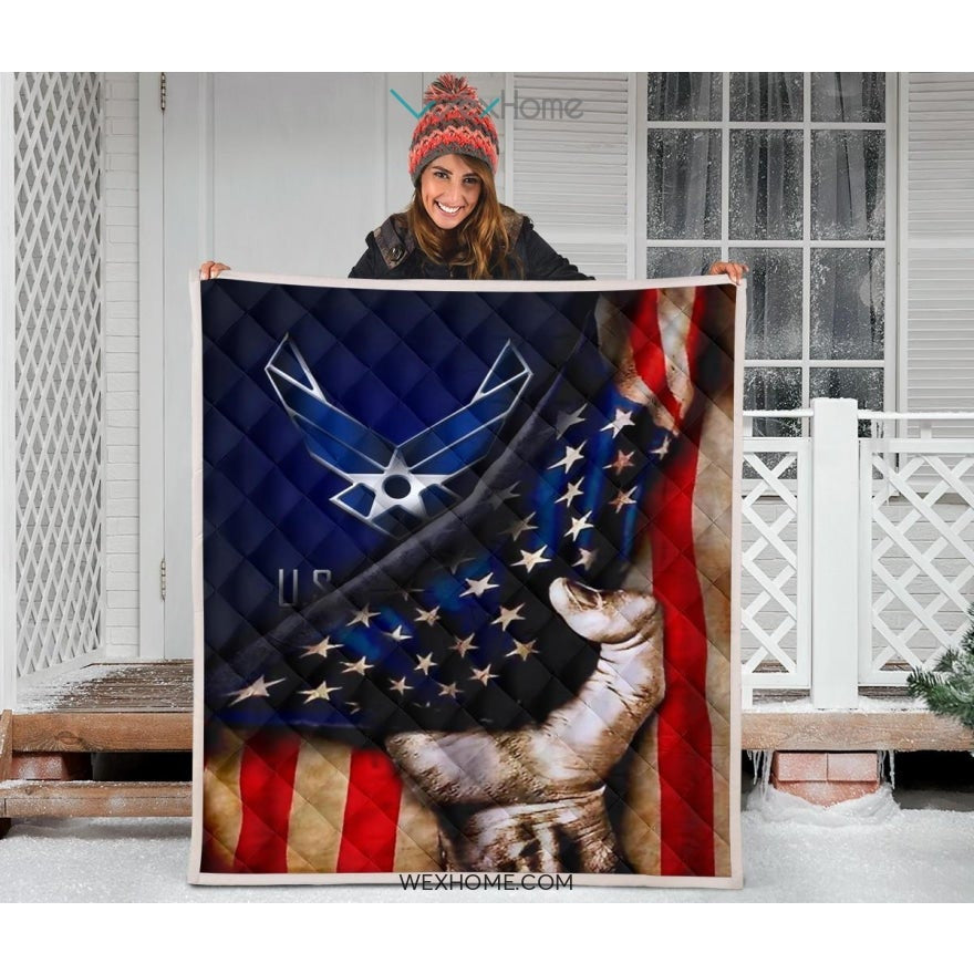 US Air Force Hand Pulling American Flag Quilt