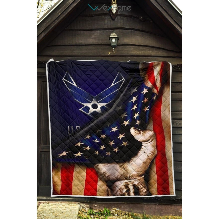 US Air Force Hand Pulling American Flag Quilt