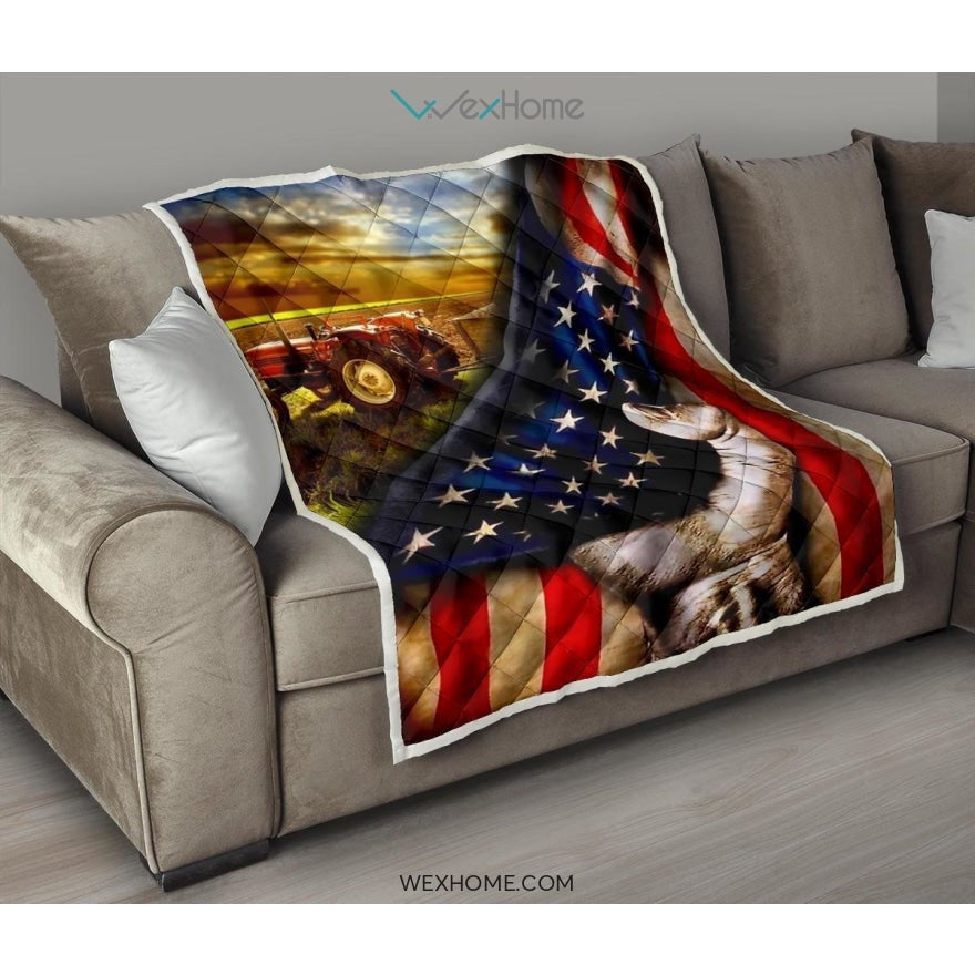 Farmer Hand Pulling American Flag Quilt