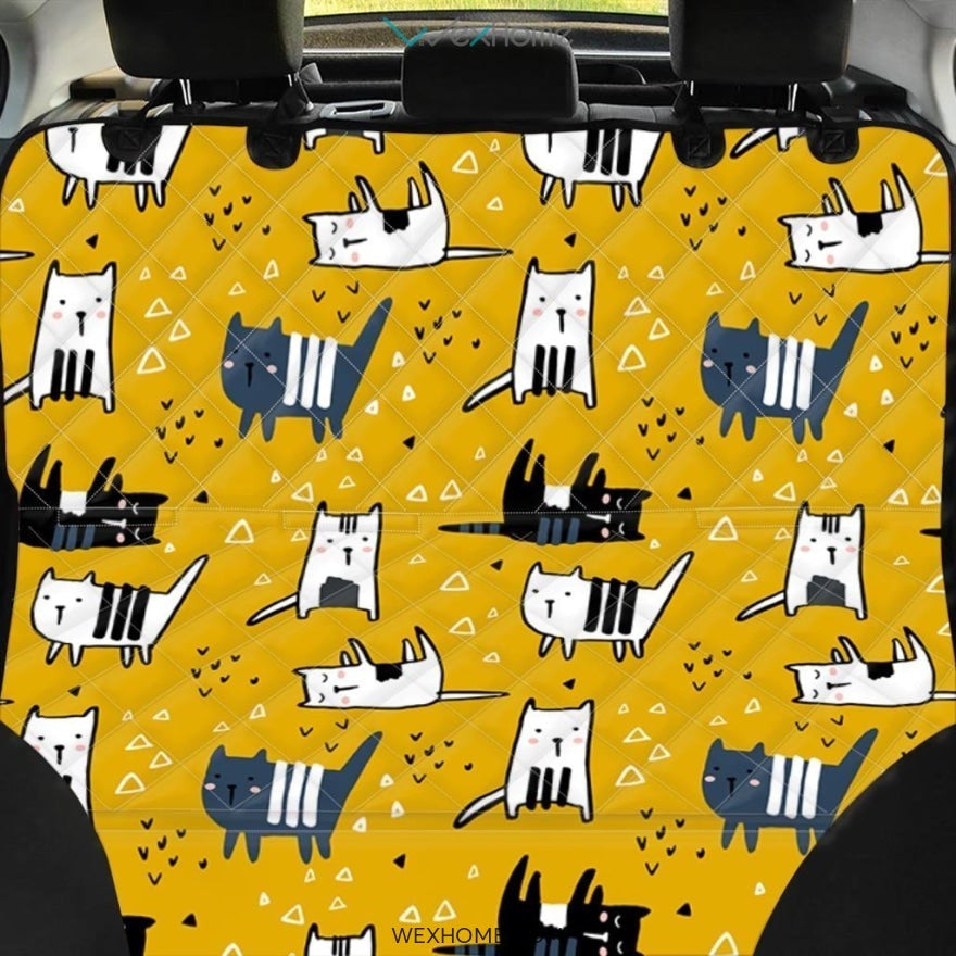 Yellow Doodle Cat Print Pet Car Seat Cover