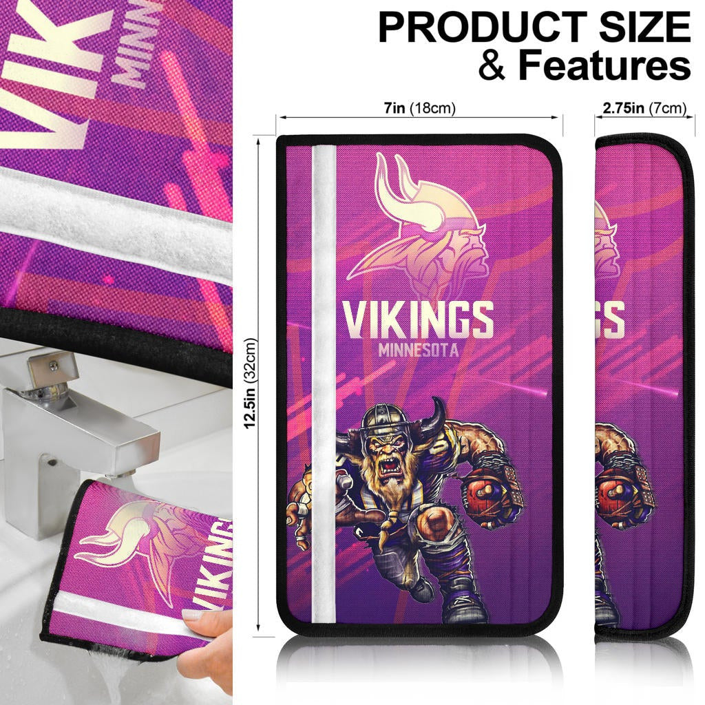 Minnesota Vikings American Football Team Giant Viking Holding Rugby Running Pink Purple Seat Belt Covers
