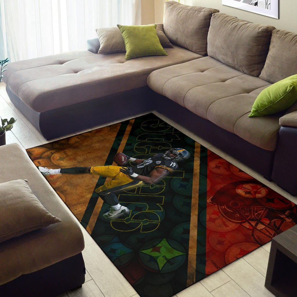 Pittsburgh Steelers American Football Team JuJu Smith-Schuster 19 Running Minimal Helmet Area Rug Home Decor