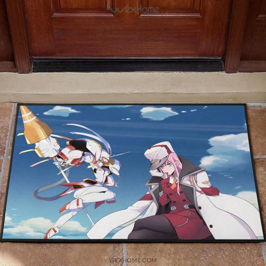 Darling In The Franxx Anime Captain Zero Two With Darling Strelitzia Ready For Fight Door Mat Hom Decor