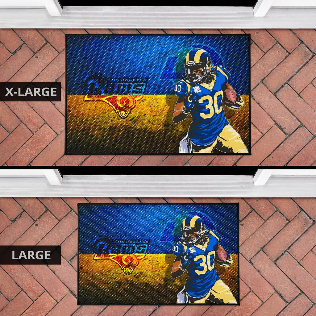 Los Angeles Rams American Football Raymond Calais 30 Grab Rugby Ball Running Blue Yellow Door Mat Home Decor