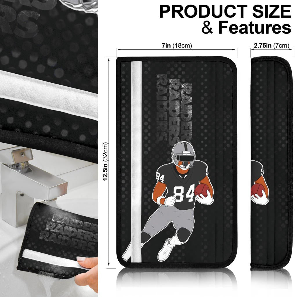 Las Vegas Raiders American Football Team Jerry Porter Touchdown Artwork Black White Text Pattern Seat Belt Covers