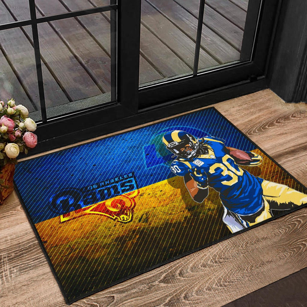 Los Angeles Rams American Football Raymond Calais 30 Grab Rugby Ball Running Blue Yellow Door Mat Home Decor