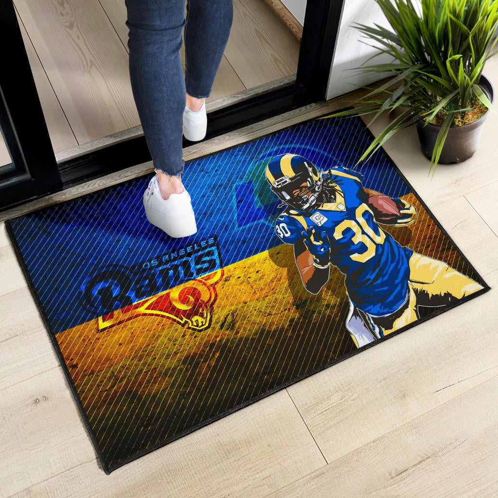 Los Angeles Rams American Football Raymond Calais 30 Grab Rugby Ball Running Blue Yellow Door Mat Home Decor