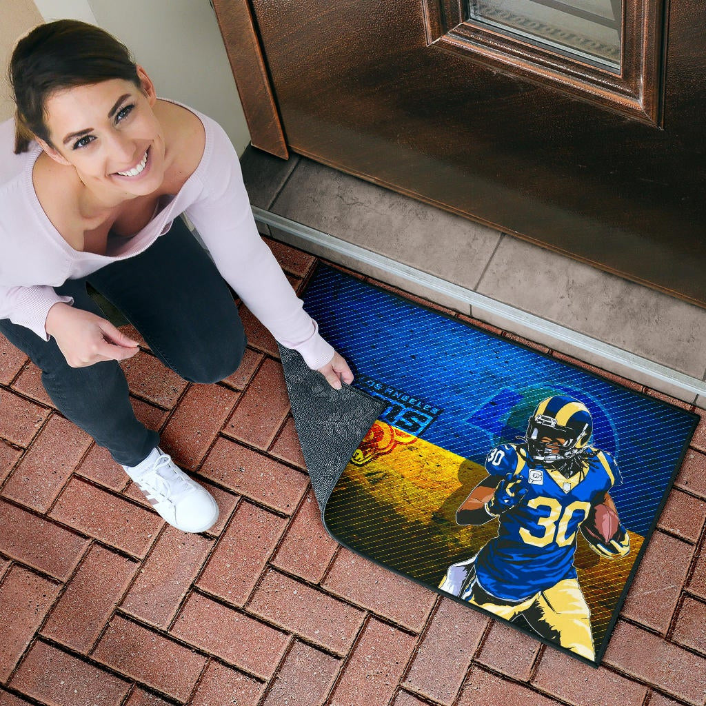 Los Angeles Rams American Football Raymond Calais 30 Grab Rugby Ball Running Blue Yellow Door Mat Home Decor