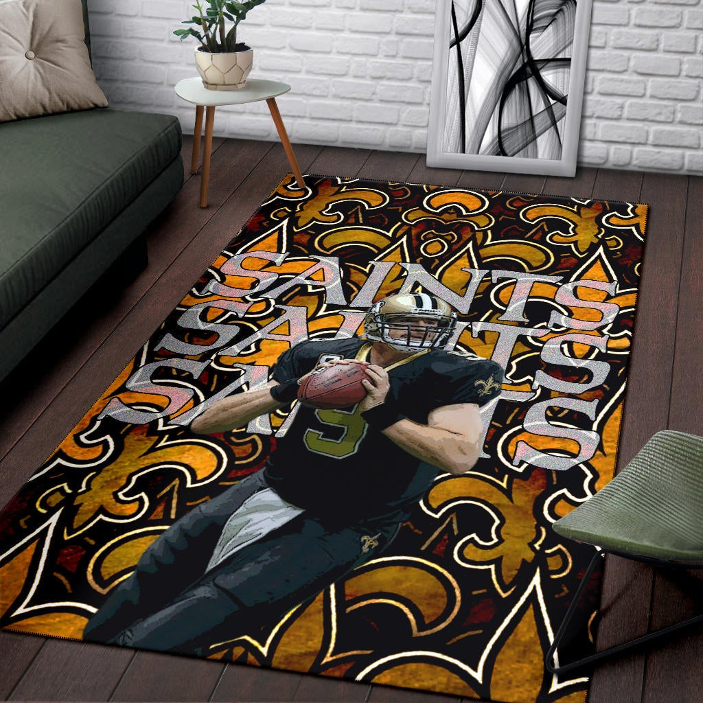 New Orleans Saints American Football Team Drew Brees 09 Saints Doodle Background Area Rug Home Decor