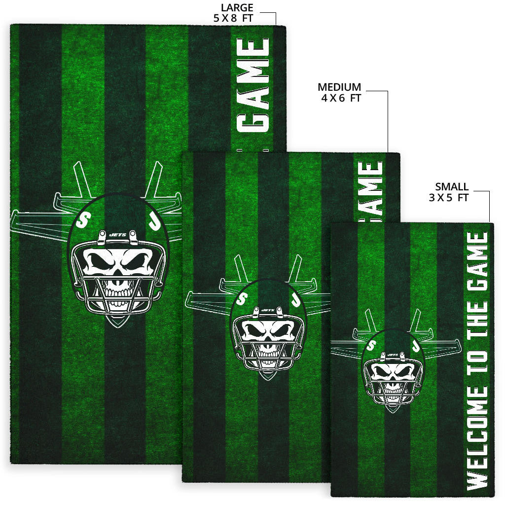 New York American Football Jets Football Skull Wearing Helmet Welcome To The Game Area Rug Home Decor