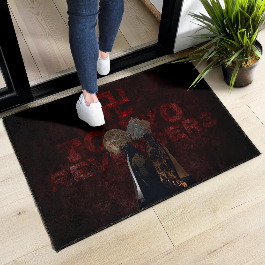 Tokyo Revengers Anime Mikey And Grey Hair Mate Dark Red Door Mat Home Decor