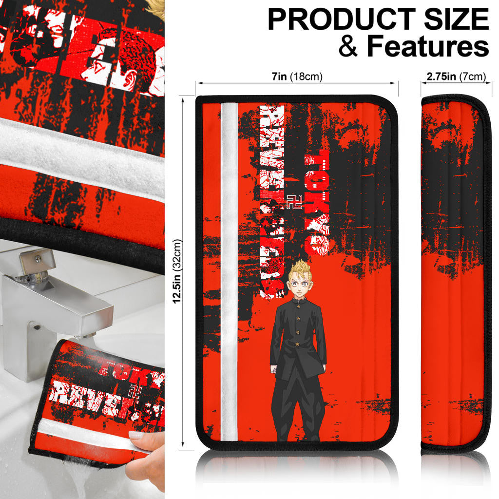 Tokyo Revengers Manga Anime Takemichi Hanagaki No Emotion Black And Red Seat Belt Covers