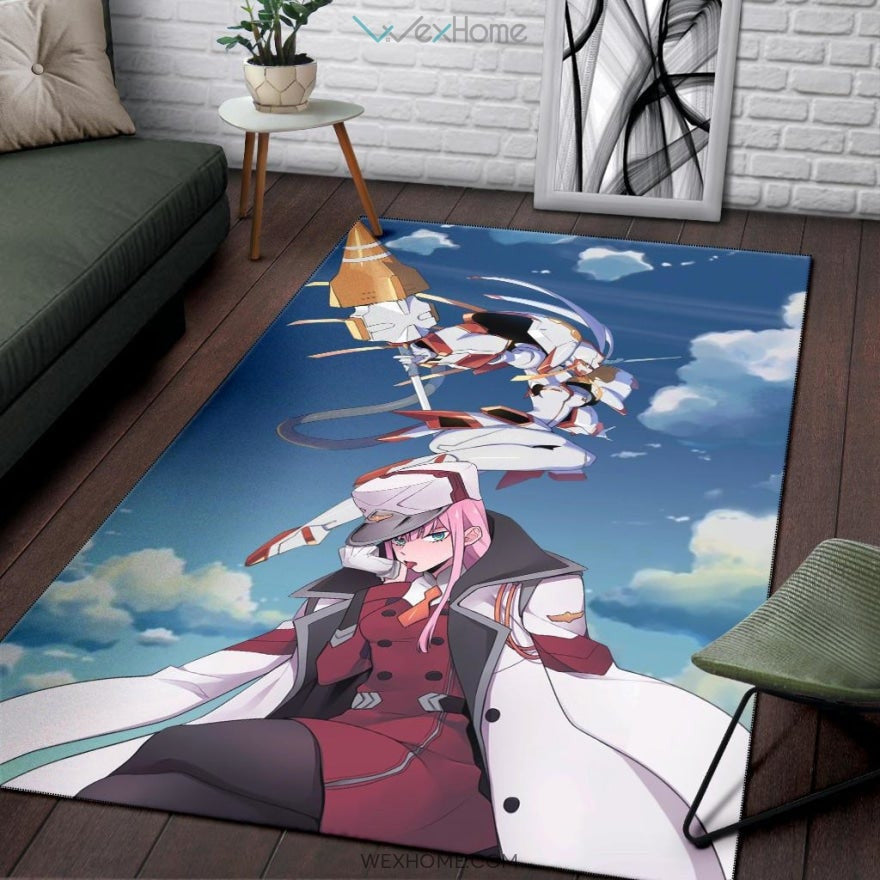 Darling In The Franxx Anime Captain Zero Two With Darling Strelitzia Ready For Fight Area Rug Home Decor