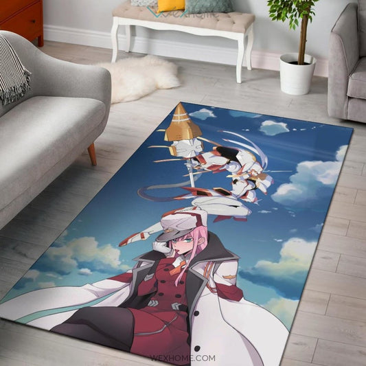Darling In The Franxx Anime Captain Zero Two With Darling Strelitzia Ready For Fight Area Rug Home Decor