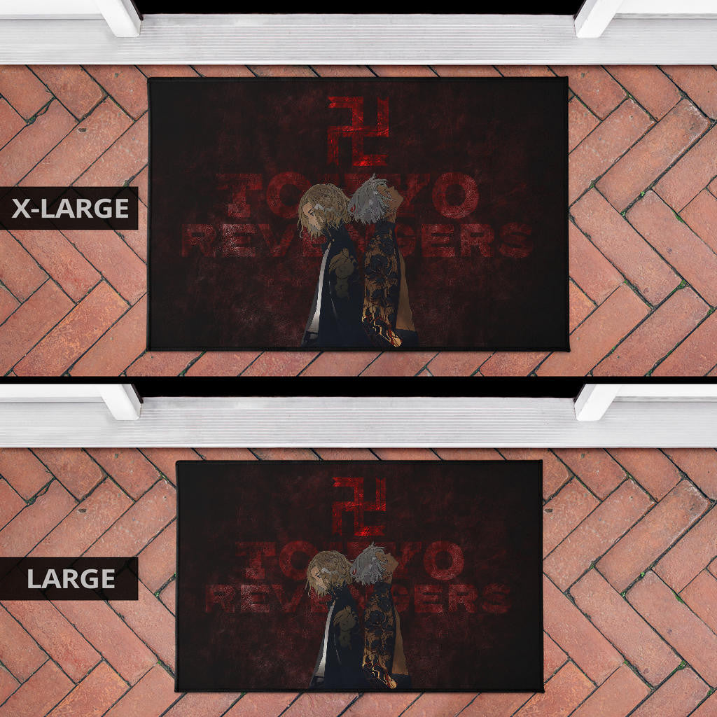 Tokyo Revengers Anime Mikey And Grey Hair Mate Dark Red Door Mat Home Decor