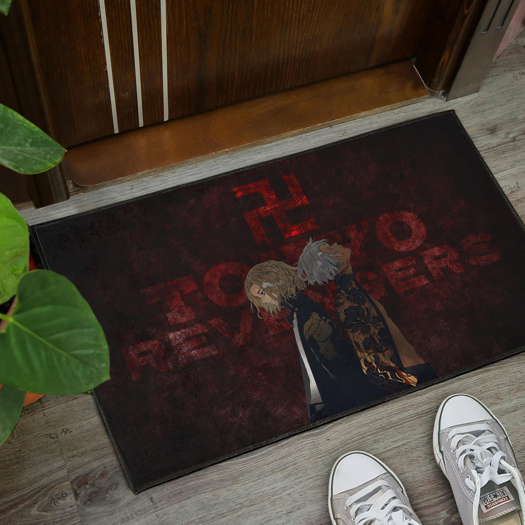 Tokyo Revengers Anime Mikey And Grey Hair Mate Dark Red Door Mat Home Decor