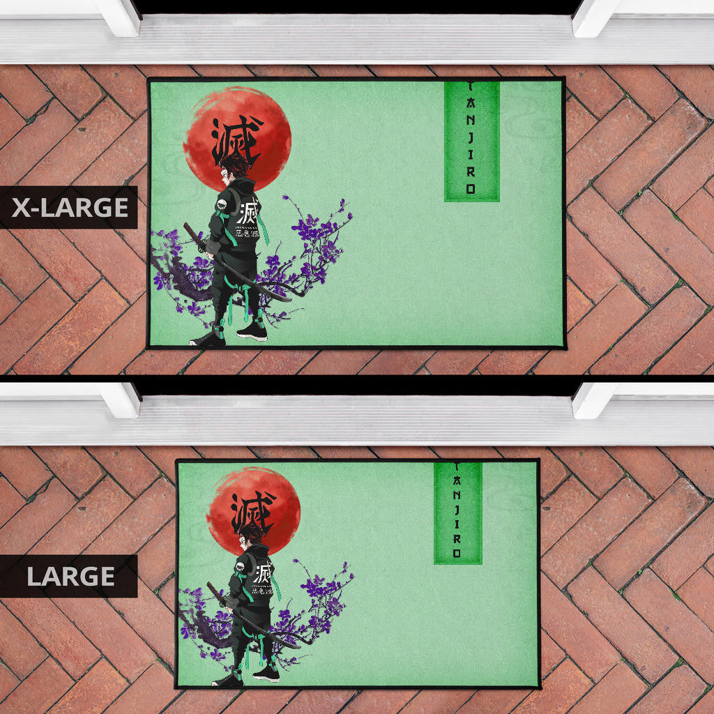 Demon Slayer Tanjiro Wearing Modern Clothes Green Theme Door Mat Home Decor
