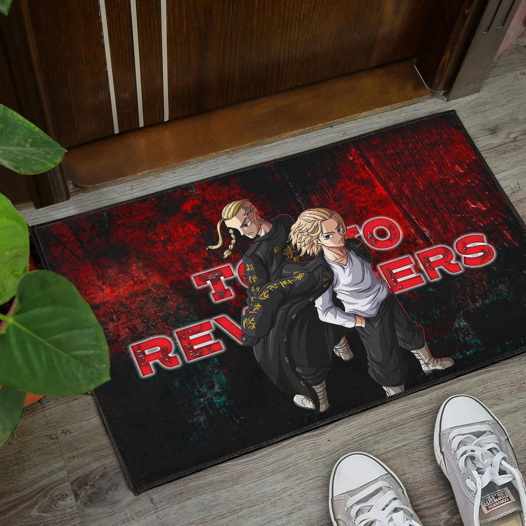 Tokyo Revengers Anime Mikey And Draken No Emotional Face Black And Red Theme Door Mat Home Decor