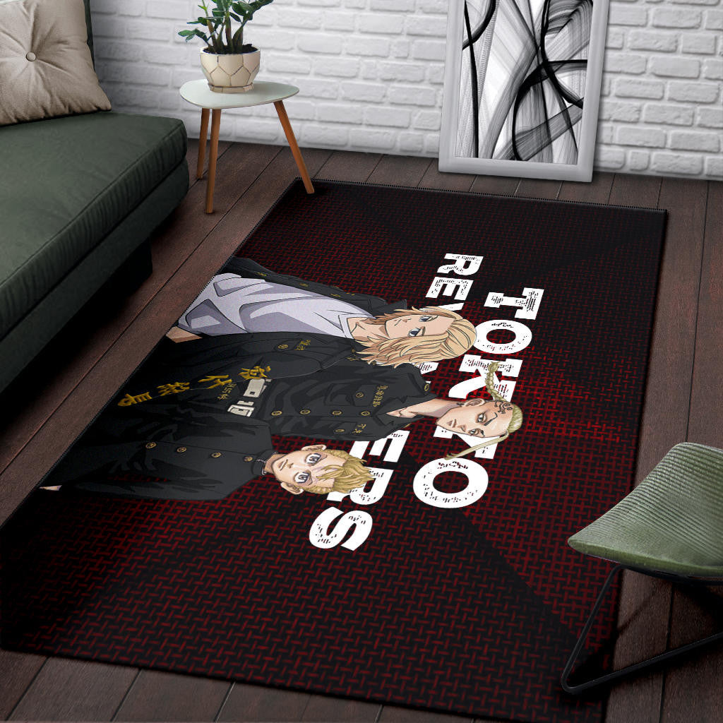 Tokyo Revengers Anime Mikey Brothers Uniform Red Steel Area Rug Home Decor