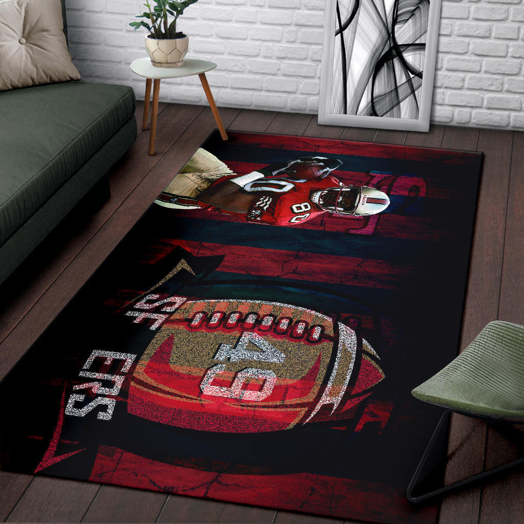 San Francisco American Football 49ers Football Player 80 Holding Ball Black And Red SF Ers Area Rug Home Decor