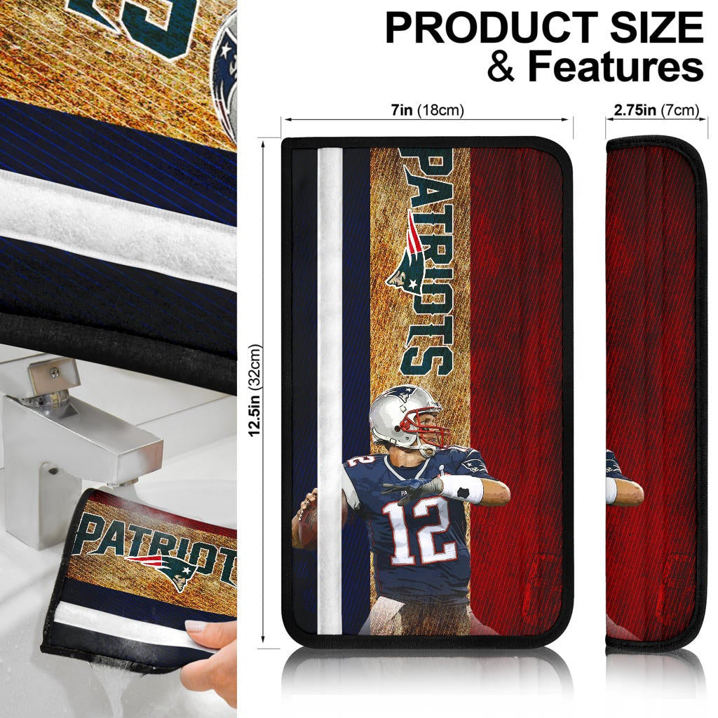 New England Patriots American Football Team Tom Brady Throwing Rugby Ball Without Glove Seat Belt Covers
