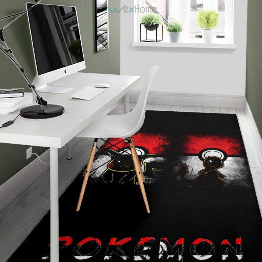 Pokemon Anime Charmander With Pikachu Silhouette Pokemon Ball Area Rug Home Decor