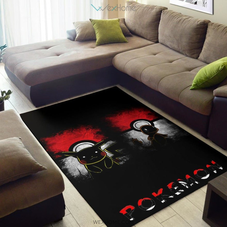 Pokemon Anime Charmander With Pikachu Silhouette Pokemon Ball Area Rug Home Decor