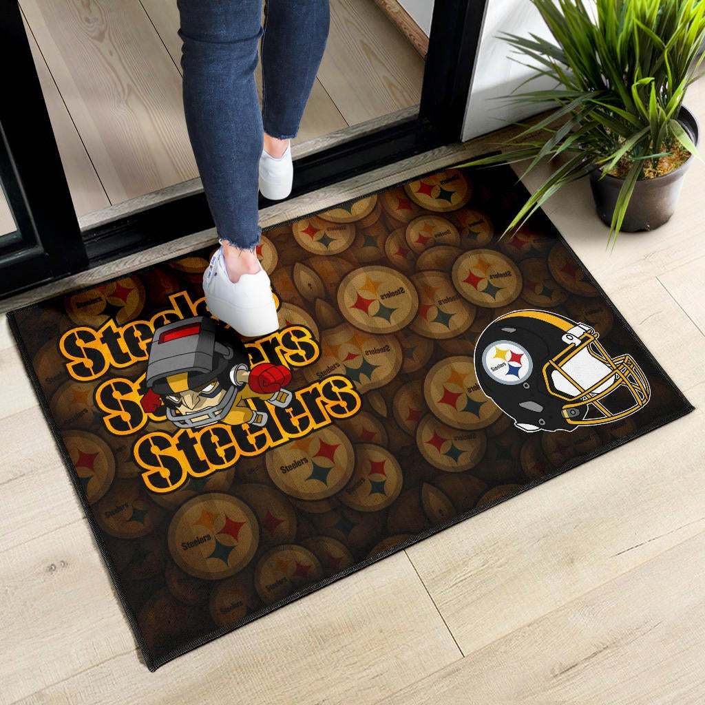 Pittsburgh Steelers American Football Angry Rusher Flying Steelers Helmet Door Mat Home Decor
