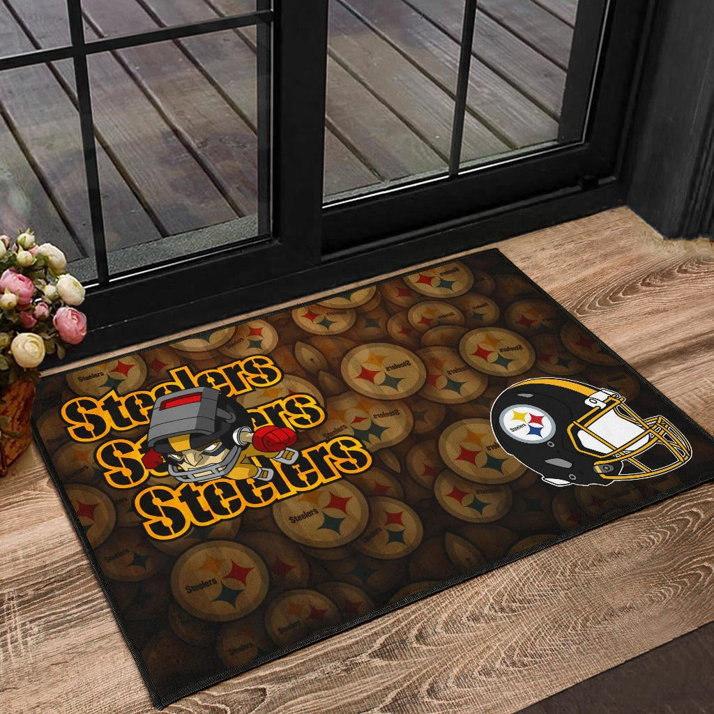Pittsburgh Steelers American Football Angry Rusher Flying Steelers Helmet Door Mat Home Decor