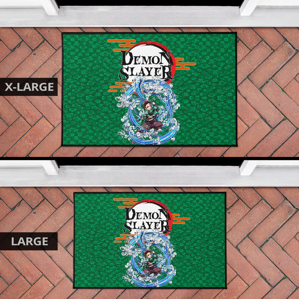 Demon Slayer Tanjiro Water Breath Power Green Background Door Mat Home Decor