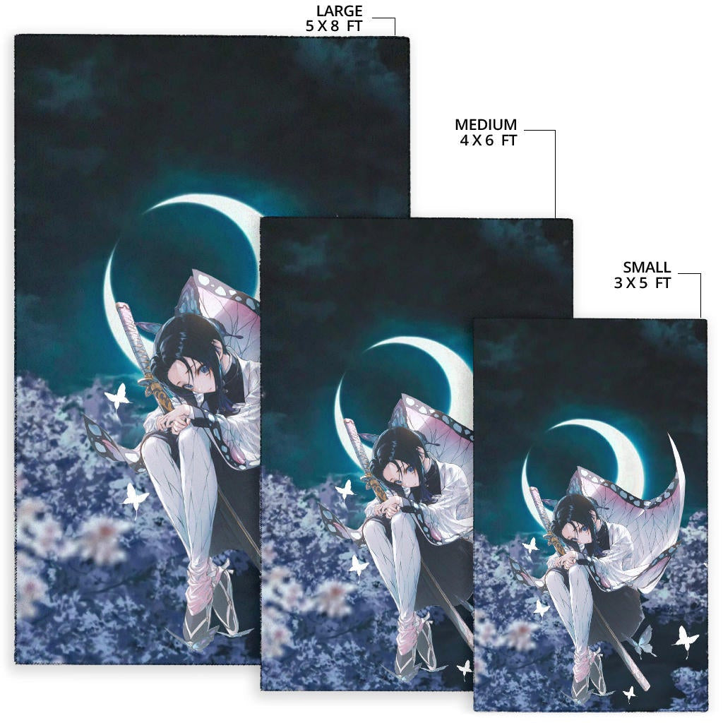 Demon Slayer Anime Lonely Shinobu With Butterflies Night Moon Area Rug Home Decor