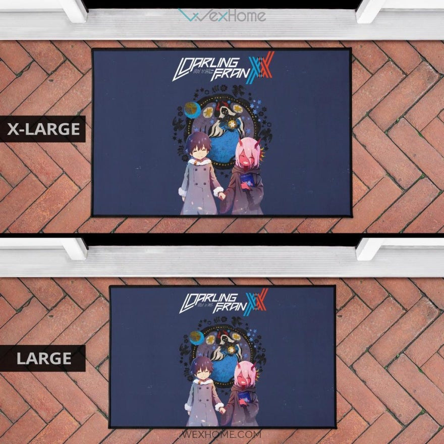 Darling In The Franxx Anime Cute Little Hiro And Red Zero Two Holding Hands Zodiac Artwork Door Mat Home Decor