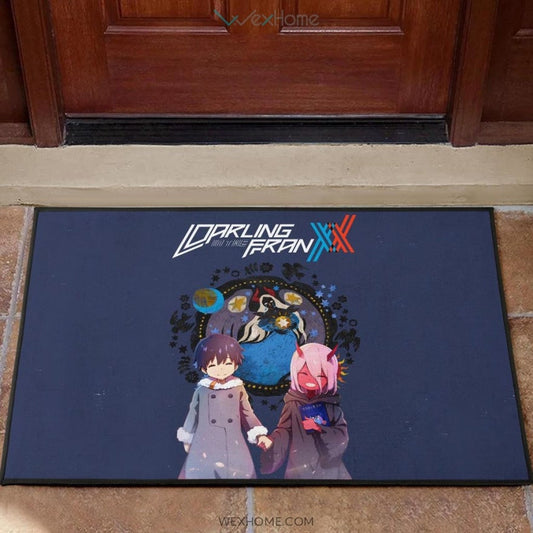 Darling In The Franxx Anime Cute Little Hiro And Red Zero Two Holding Hands Zodiac Artwork Door Mat Home Decor