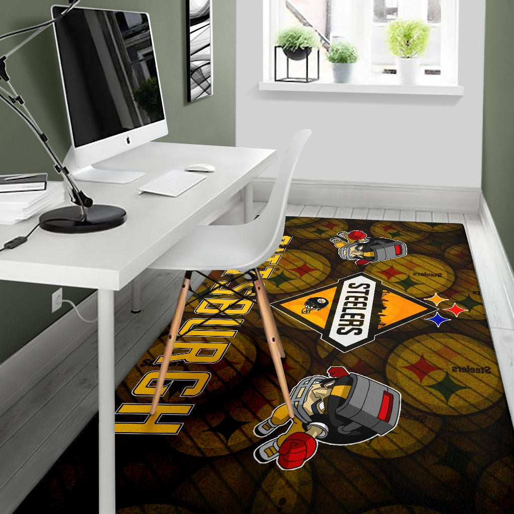 Pittsburgh Steelers American Football Team Angry Rusher Flying Patterns Face To Face Area Rug Home Decor